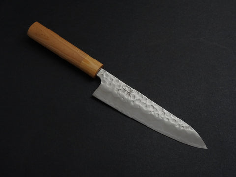 TSUNEHISA SHIROGAMI-2 STAINLESS CLAD HAMMERED GYUTO 180MM CHERRY WOOD HANDLE