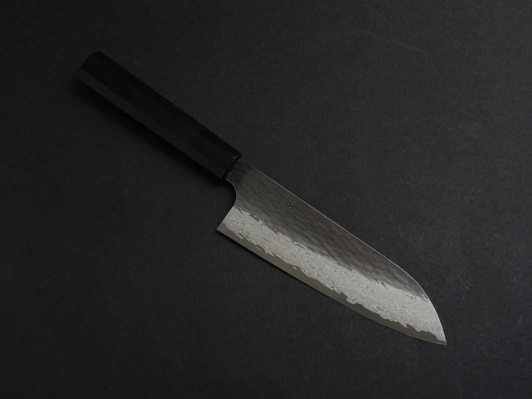 NIGARA VGXEOS KUROUCHI DAMASCUS SANTOKU 170MM OCTAGONAL EBONY HANDLE