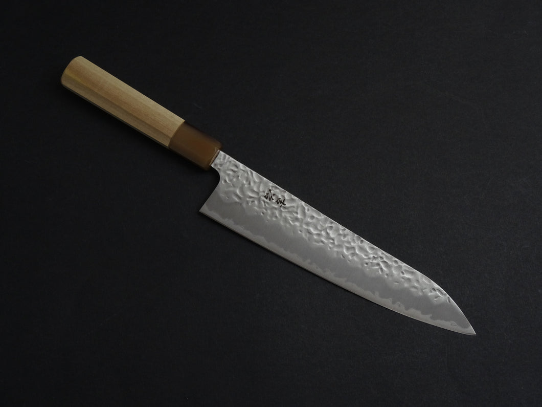 KICHIJI SHIROGAMI-1 / STAINLESS CLAD HAMMERED GYUTO 210MM OCTAGONAL HANDLE