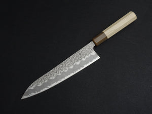 KICHIJI SHIROGAMI-1 / STAINLESS CLAD HAMMERED GYUTO 210MM OCTAGONAL HANDLE