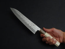 Load image into Gallery viewer, KICHIJI SHIROGAMI-1 / STAINLESS CLAD HAMMERED GYUTO 210MM OCTAGONAL HANDLE
