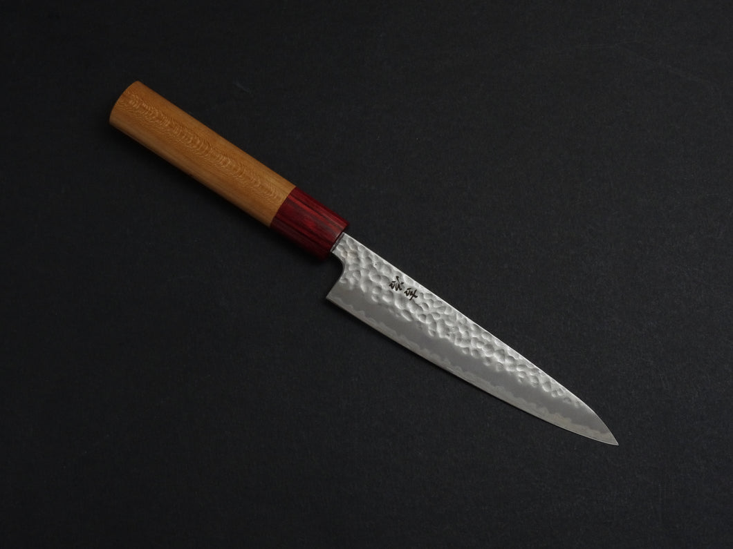KICHIJI AOGAMI SUPER STAINLESS CLAD HAMMERED MIGAKI PETTY 135MM CHERRY WOOD HANDLE