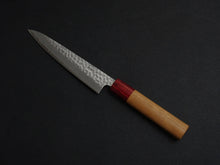 Load image into Gallery viewer, KICHIJI AOGAMI SUPER STAINLESS CLAD HAMMERED MIGAKI PETTY 135MM CHERRY WOOD HANDLE
