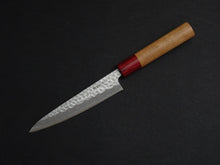 Load image into Gallery viewer, KICHIJI AOGAMI SUPER STAINLESS CLAD HAMMERED MIGAKI PETTY 135MM CHERRY WOOD HANDLE
