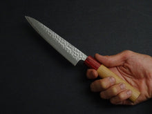 Load image into Gallery viewer, KICHIJI AOGAMI SUPER STAINLESS CLAD HAMMERED MIGAKI PETTY 135MM CHERRY WOOD HANDLE
