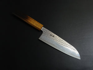 KICHIJI AUS-10 NAWAME DAMASCUS SANTOKU 165MM OCTAGONAL BURNT OAK HANDLE