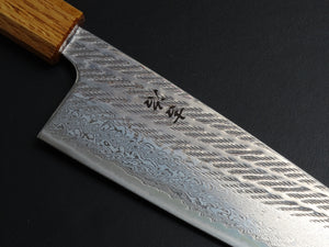 KICHIJI AUS-10 NAWAME DAMASCUS SANTOKU 165MM OCTAGONAL BURNT OAK HANDLE