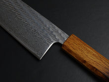 Load image into Gallery viewer, KICHIJI AUS-10 NAWAME DAMASCUS SANTOKU 165MM OCTAGONAL BURNT OAK HANDLE
