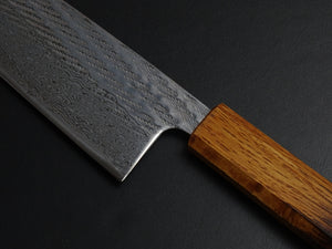 KICHIJI AUS-10 NAWAME DAMASCUS SANTOKU 165MM OCTAGONAL BURNT OAK HANDLE