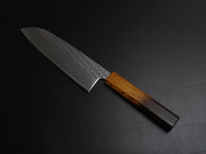 KICHIJI AUS-10 NAWAME DAMASCUS SANTOKU 165MM OCTAGONAL BURNT OAK HANDLE