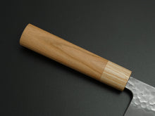 Load image into Gallery viewer, TSUNEHISA SHIROGAMI 2 / STAINLESS CLAD HAMMERED GYUTO 210MM CHERRY WOOD HANDLE*
