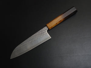 KICHIJI AUS-10 NAWAME DAMASCUS SANTOKU 165MM OCTAGONAL BURNT OAK HANDLE