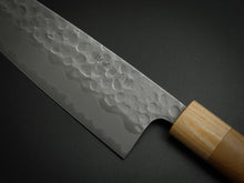 Load image into Gallery viewer, TSUNEHISA SHIROGAMI 2 / STAINLESS CLAD HAMMERED SANTOKU CHERRY WOOD HANDLE
