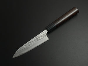 KATSUSHIGE ANRYU AOGAMI-2 WITH STAINLESS CLAD HAMMERED PETTY KNIFE 120MM ROSEWOOD HANDLE