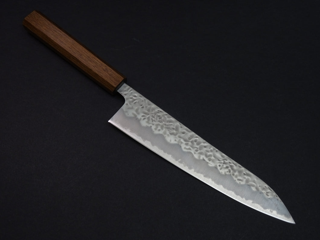 OUL SHIROGAMI-1 STAINLESS CLAD HAMMERED GYUTO 210MM BLACK OAK HANDLE