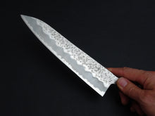 Load image into Gallery viewer, OUL SHIROGAMI-1 STAINLESS CLAD HAMMERED GYUTO 210MM BLACK OAK HANDLE
