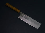OUL AUS-10 NICKEL DAMASCUS HAMMERED NAKIRI 165MM BLACK OAKWOOD HANDLE