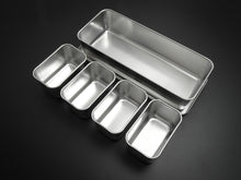 Load image into Gallery viewer, JAPANESE STAINLESS STEEL LONG 4 YAKUMI SMALL GASTRONORM PANS SET
