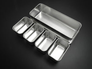 JAPANESE STAINLESS STEEL LONG 4 YAKUMI SMALL GASTRONORM PANS SET