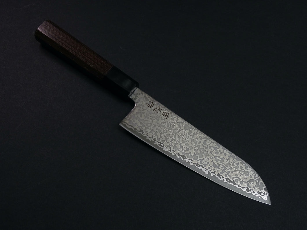 KICHIJI HIKARI SLD STAINLESS CLAD DAMASCUS KUROZOME SANTOKU 170MM OCTAGONAL WENGE HANDLE