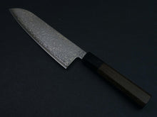 Load image into Gallery viewer, KICHIJI HIKARI SLD STAINLESS CLAD DAMASCUS KUROZOME SANTOKU 170MM OCTAGONAL WENGE HANDLE
