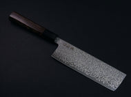 KICHIJI HIKARI SLD STAINLESS CLAD DAMASCUS KUROZOME NAKIRI 160MM OCTAGONAL WENGE HANDLE