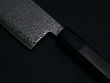 Load image into Gallery viewer, KICHIJI HIKARI SLD STAINLESS CLAD DAMASCUS KUROZOME NAKIRI 160MM OCTAGONAL WENGE HANDLE
