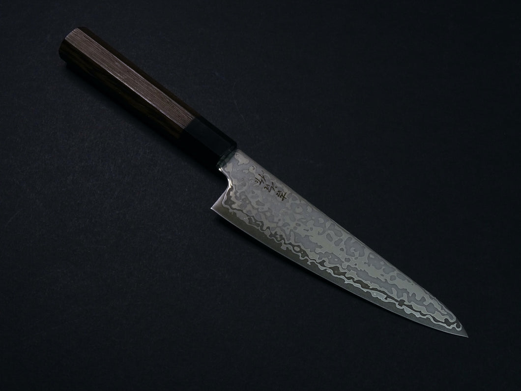 KICHIJI HIKARI SLD STAINLESS CLAD DAMASCUS KUROZOME KO-SANTOKU 150MM OCTAGONAL WENGE HANDLE