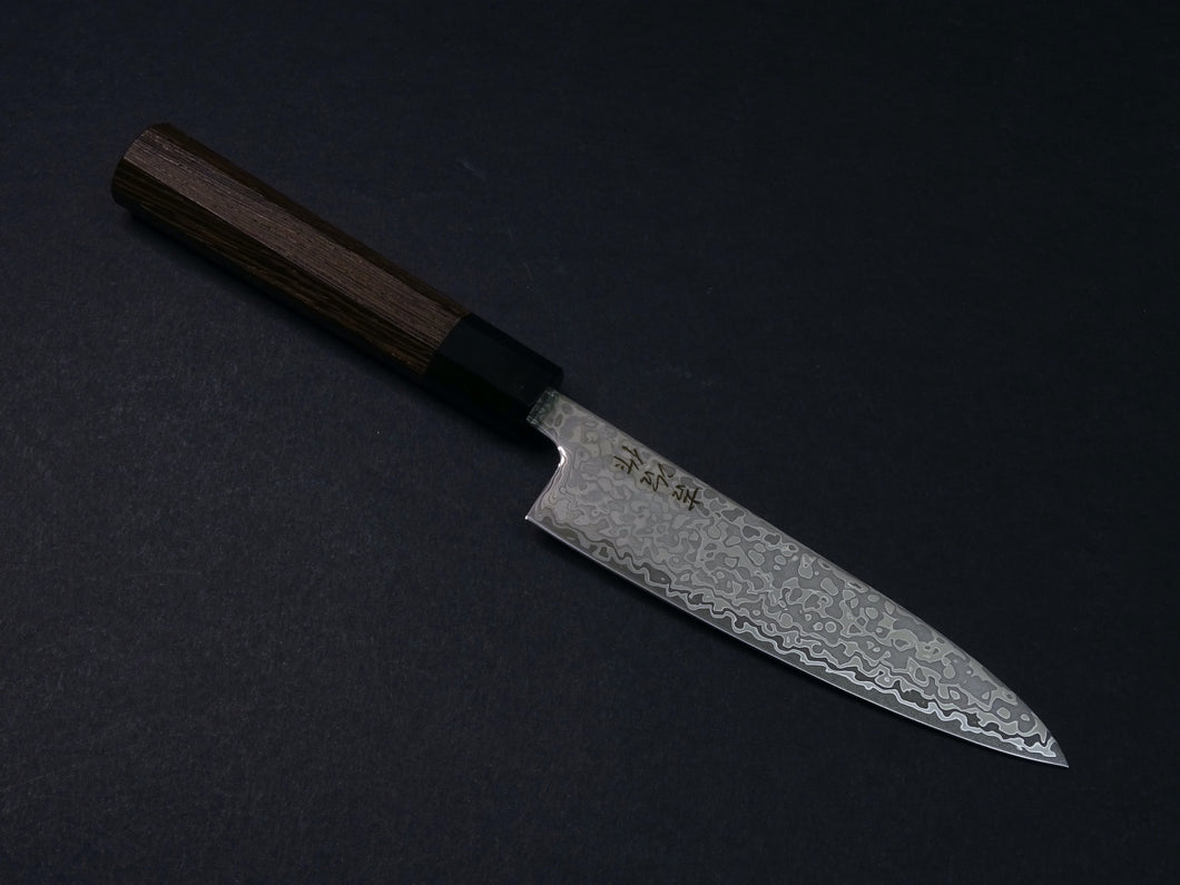 KICHIJI HIKARI SLD STAINLESS CLAD DAMASCUS KUROZOME PETTY 130MM OCTAGONAL WENGE HANDLE