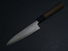 Load image into Gallery viewer, KICHIJI HIKARI SLD STAINLESS CLAD DAMASCUS KUROZOME PETTY 130MM OCTAGONAL WENGE HANDLE
