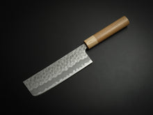 Load image into Gallery viewer, TSUNEHISA SHIROGAMI 2 / STAINLESS CLAD HAMMERED NAKIRI CHERRY WOOD HANDLE
