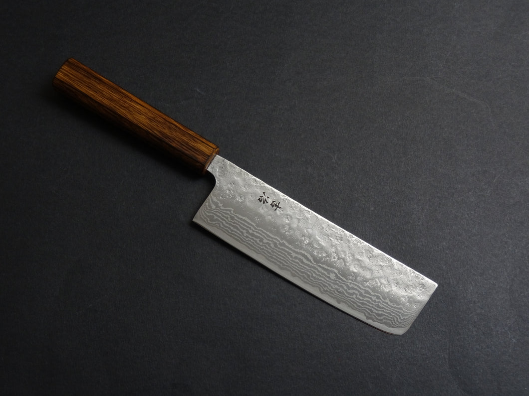 KICHIJI 440C HAMMERED DAMASCUS NAKIRI OAK/BAIKOKU HANDLE