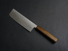 Load image into Gallery viewer, KICHIJI 440C HAMMERED DAMASCUS NAKIRI OAK/BAIKOKU HANDLE

