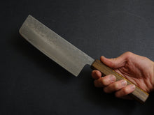 Load image into Gallery viewer, KICHIJI 440C HAMMERED DAMASCUS NAKIRI OAK/BAIKOKU HANDLE
