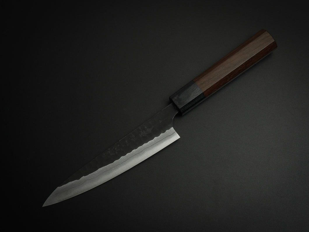 YAMAMOTO AOGAMI SUPER KUROUCHI HAMMERED DAMASCUS PETTY 135MM OCTAGONAL ROSEWOOD HANDLE