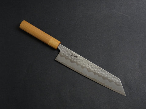KICHIJI SHIROGAMI-2 STAINLESS CLAD HAMMERED KIRITSUKE GYUTO 210MM CHERRY WOOD HANDLE