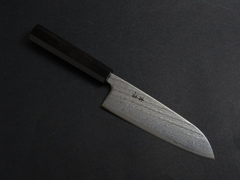 KICHIJI GINSAN NAWAME DAMASCUS SANTOKU 170MM OCTAGONAL EBONY HANDLE