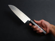 Load image into Gallery viewer, KICHIJI GINSAN NAWAME DAMASCUS SANTOKU 170MM OCTAGONAL EBONY HANDLE
