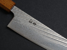 Load image into Gallery viewer, KICHIJI AUS-10 NAWAME DAMASCUS GYUTO 210MM OCTAGONAL BURNT OAK HANDLE
