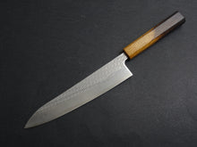 Load image into Gallery viewer, KICHIJI AUS-10 NAWAME DAMASCUS GYUTO 210MM OCTAGONAL BURNT OAK HANDLE
