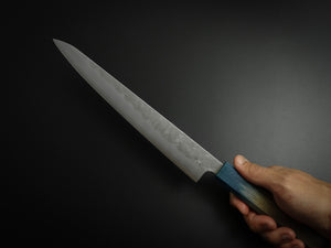 KICHIJI GINSAN NASHIJI SUJIHIKI KNIFE 240MM OCTAGONAL AKATSUKI (BURNT & DYED)  HANDLE