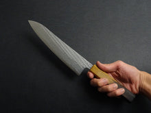 Load image into Gallery viewer, KICHIJI AUS-10 NAWAME DAMASCUS GYUTO 210MM OCTAGONAL BURNT OAK HANDLE
