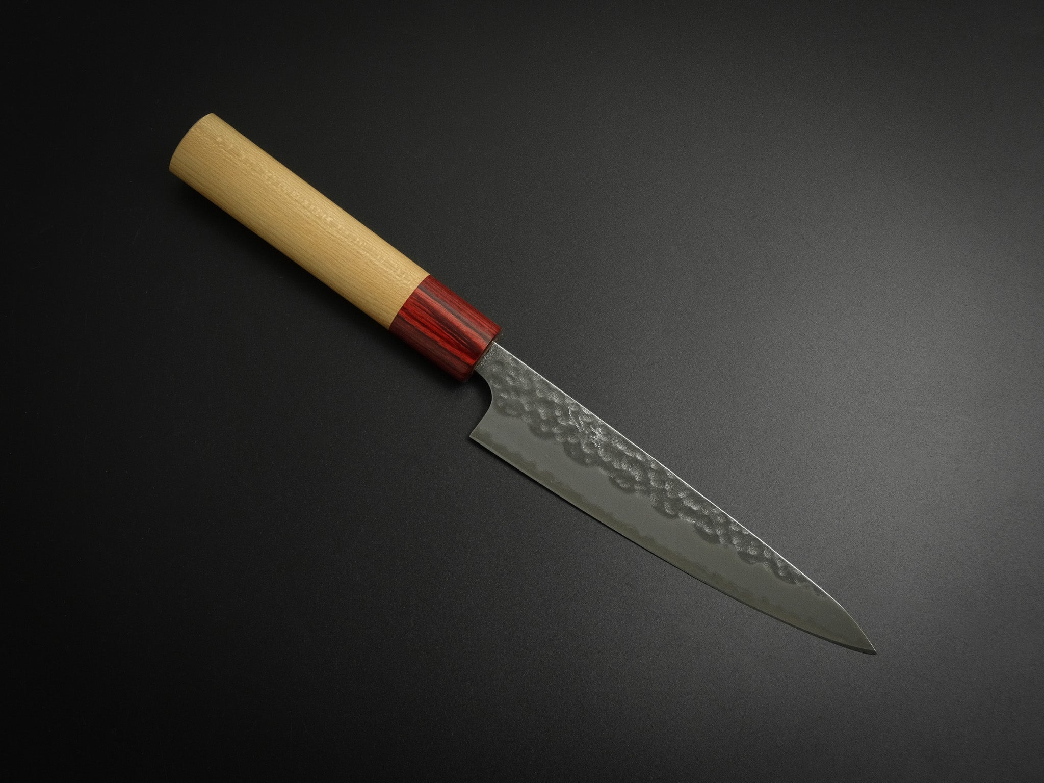 TSUNEHISA AOGAMI SUPER STAINLESS CLAD HAMMERED MIGAKI PETTY 135MM CHERRY  WOOD HANDLE