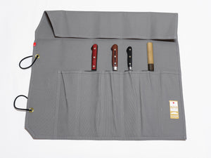 HI-CONDITION HANPU CANVAS 6 POCKETS KNIFE ROLL GREY  (Cotton Carry Bag included)*