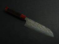 MAKOTO KUROSAKI KAEN CORELESS DAMASCUS HAMMERED SANTOKU KNIFE 170MM OCTAGONAL EBONY HANDLE