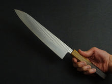 Load image into Gallery viewer, KICHIJI AUS-10 NAWAME DAMASCUS GYUTO 240MM OCTAGONAL BURNT OAK HANDLE
