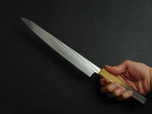 Load image into Gallery viewer, KICHIJI AUS-10 NAWAME DAMASCUS SUJIHIKI 240MM OCTAGONAL BURNT OAK HANDLE
