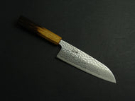 KICHIJI GINSAN DAMASCUS HAMMERED SANTOKU 170MM OCTAGONAL OAKWOOD HANDLE