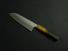 Load image into Gallery viewer, KICHIJI GINSAN DAMASCUS HAMMERED SANTOKU 170MM OCTAGONAL OAKWOOD HANDLE
