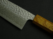 Load image into Gallery viewer, KICHIJI GINSAN DAMASCUS HAMMERED SANTOKU 170MM OCTAGONAL OAKWOOD HANDLE
